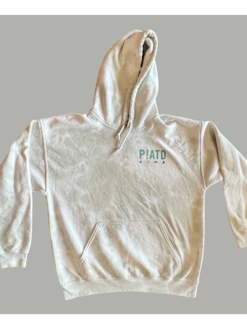 Panic At The Disco White Hoodie Large Pullover Sweatshirt PIATD Logo Front & Bac